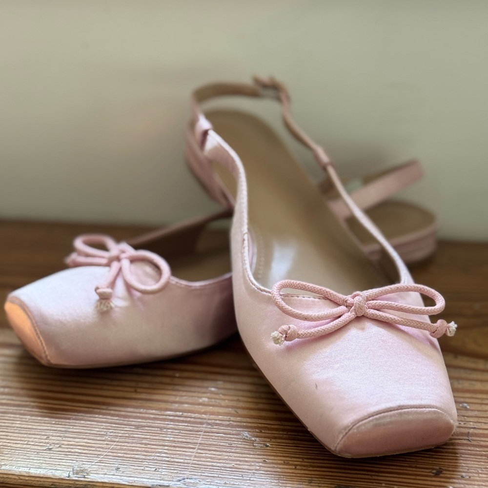 Pink Ballet Flats with Tie Accent - Women Shoes - Picture 2 of 2